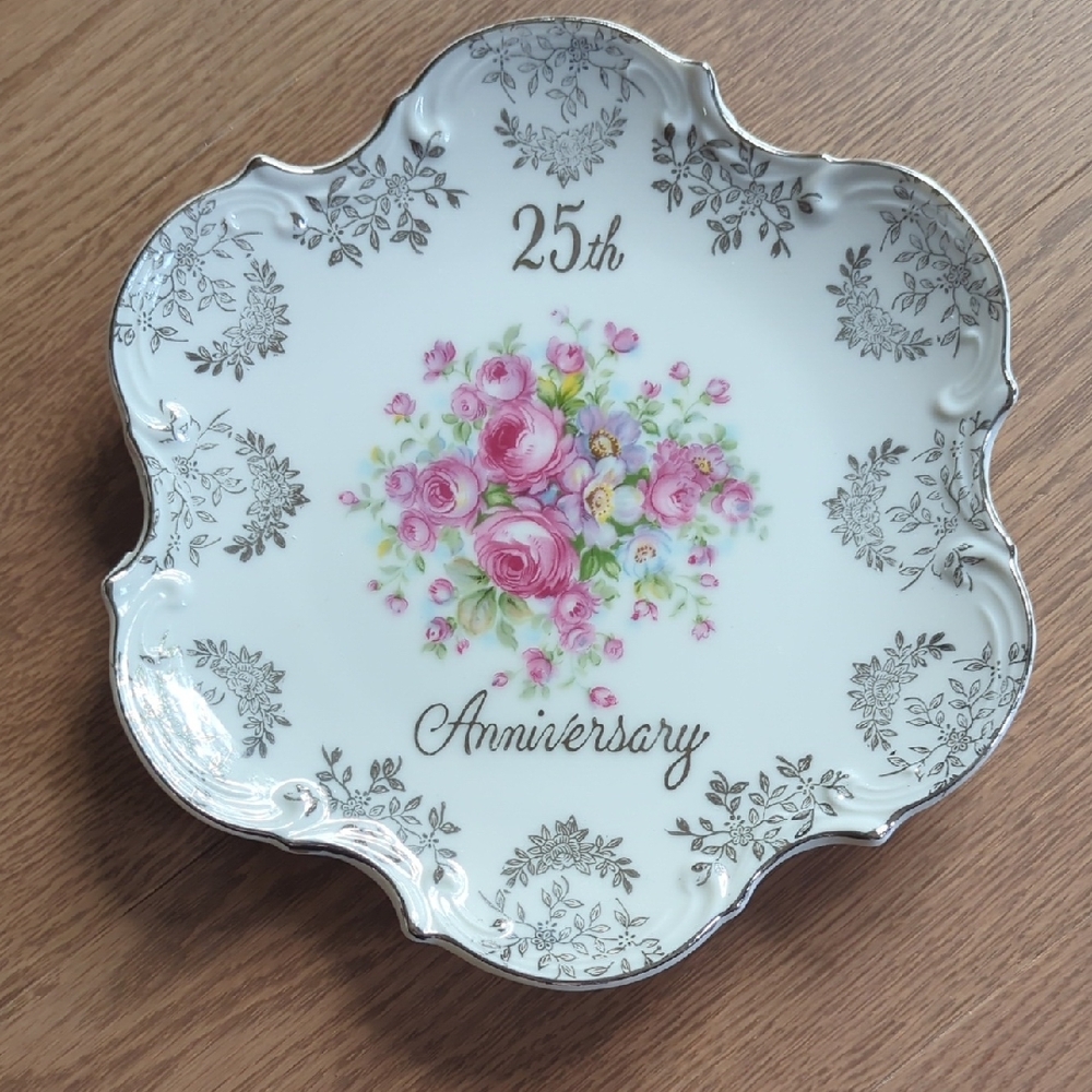 Floral 25th Anniversary Plate